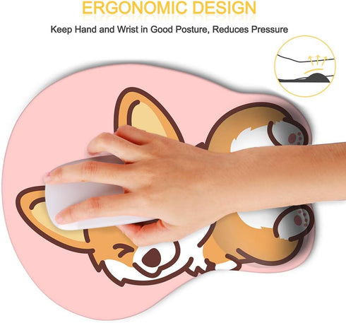 HAOCOO Ergonomic Pink Mouse Pad with Wrist Support, Non-Slip Backing Corgi Anime Cute Gel Mouse Pad, Easy-Typing and