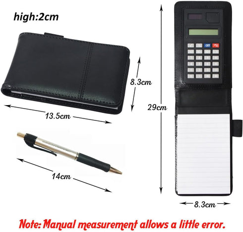 Lemical Mini Memo Pad with Calculator, A7 Pocket Notepad Holder Set with 80 Lined Sheets, PU Leather Cover