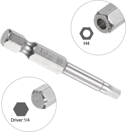 5pcs H4 Hex Screwdriver Bit 1/4" Hex Shank 2" Length Magnetic Security Power Tool