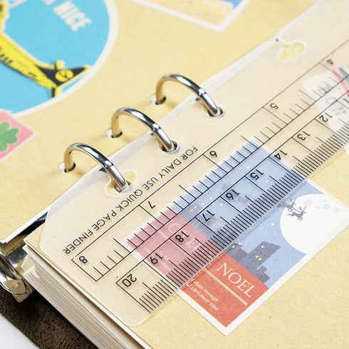 JKJF 4 Pcs Plastic Page Marker Snap-in Bookmark Ruler for A5 Size 6-Hole Notebook Filler - Clear & Black