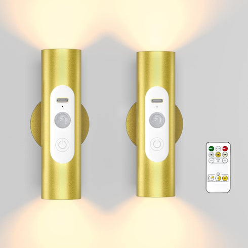 WOBSION Motion Sensor Wall Light with Remote Control, Rechargeable Wireless Wall Sconce,