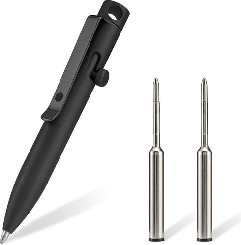 KeyUnity KP05BK Bolt Action Pen with Clip, Titanium Alloy EDC Pocket Pen for Everyday Carry