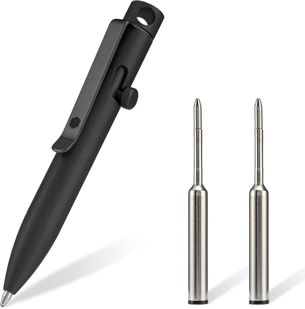 KeyUnity KP05BK Bolt Action Pen with Clip, Titanium Alloy EDC Pocket Pen for Everyday Carry