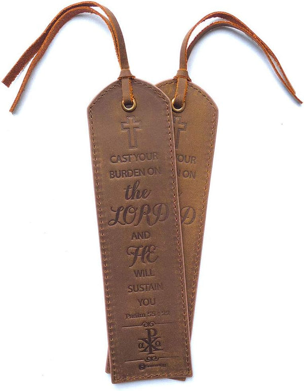 Leather Bible Bookmarks, 2 Inspirational Christian Bookmarks with Psalm 55:22, Perfect Gifts for Readers