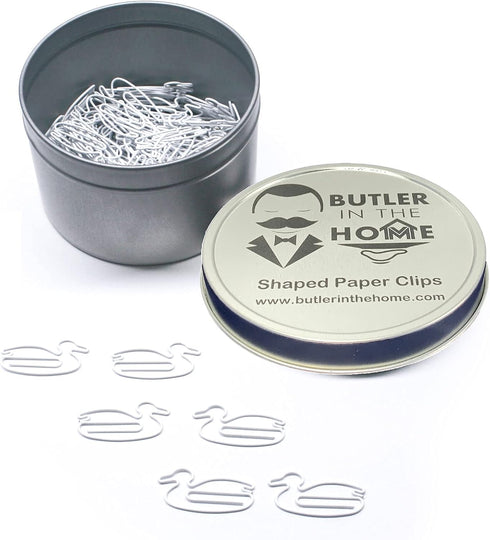 Duck Shaped Paper Clips for Collectors or Office Gifts - Comes in Round Tin with Lid and Gift Box (White, 100 Count)