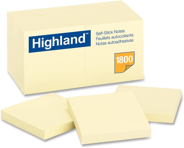 Highland Sticky Notes, Yellow, 3 x 3 Inches, 18 Pack (6549-18)