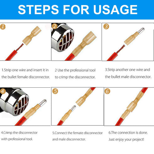 Heat Shrink Bullet Connectors, 100 Pcs Female Male Electrical Bullet Terminals for Automotive AWG 12-10