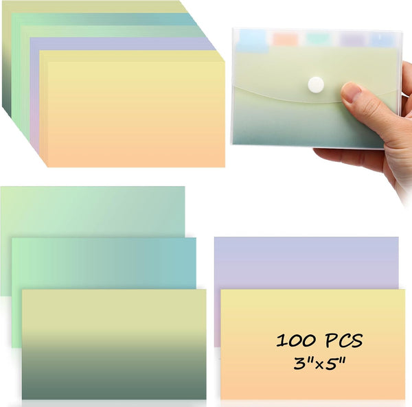 SKLENICE 100pcs Gradient Blank 3x5 inch Index Cards with Sticker Labels in Clear