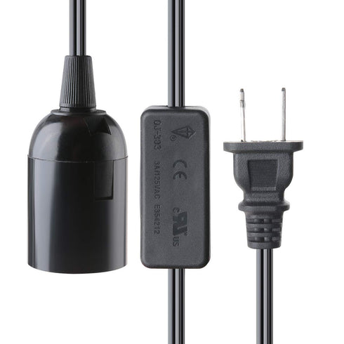 2-Pack 375W E26 E27 (6 Extension Hanging Lantern Cord Cable UL with Socket On/Off Button Pendant Lighting - Feet Black)