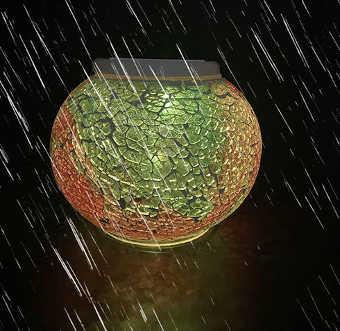 KAHUAHU Solar Outdoor Table Lamp, Solar Powered Mosaic Glass Ball Garden Lights Waterproof Color Changing Mood Night