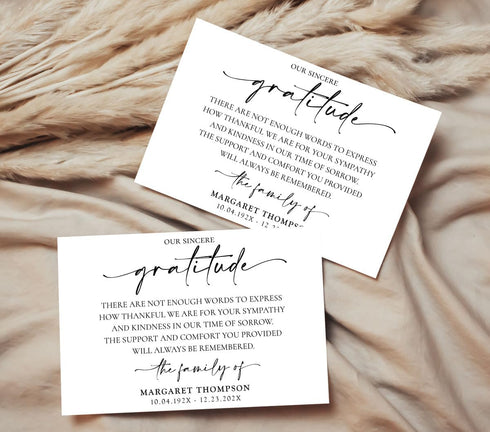 All Ewired Up Custom Funeral Thank You Cards Minimalist Script Sympathy Cards, Simple Gratitude Memorial Cards