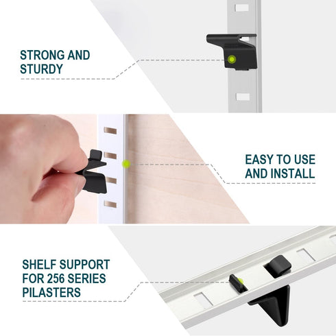 256P-ZC 14 Lenink Adjustable Pilaster Shelf Clip, Pcs Black Shelving Brackets Clips for Metal and Wood Shelving, Black