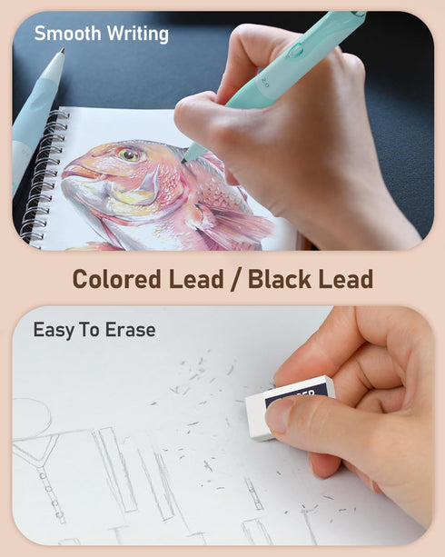 Nicpro 31PCS Pastel Mechanical Pencil Set in Case, Cute 0.5, 0.7, 0.9 mm & 2.0 mm Mechanical Pencils with 15 Tube Lead