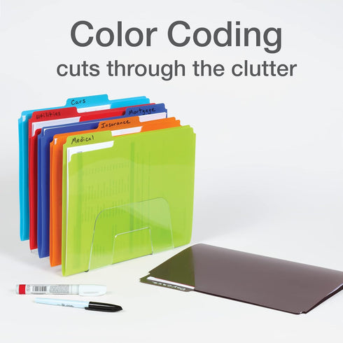 Oxford Poly File Folders, 24 Pack Plastic File Folders with 1/3 Cut Tabs for Letter Size Papers, Blue, Red, Orange,