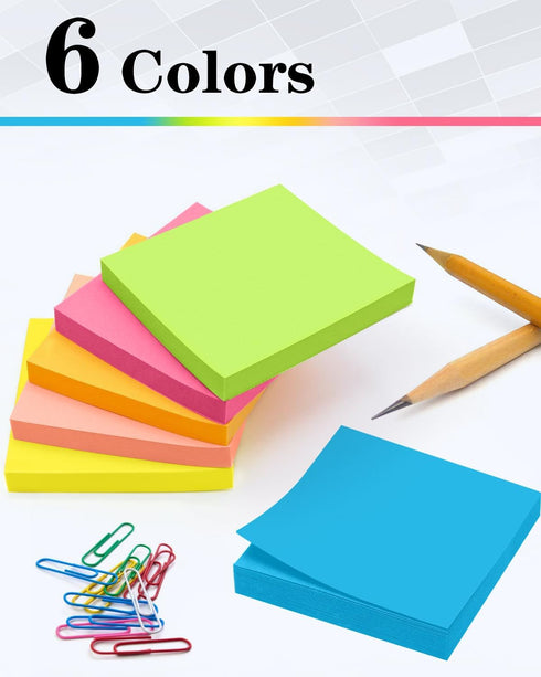 Sticky Notes 3x3 Inches, Self-Stick 48 Pads Bulk, 100 Sheets/Pad, 6 Bright Colors for Home, School, Office Use