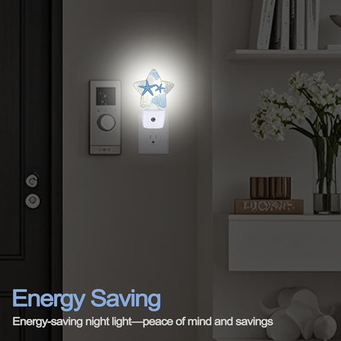 Gift,0.5W Ocean Starfish Coral Night Light,Coastal Beach Plug-in Star Night Lights with Dusk-to-Dawn Sensor