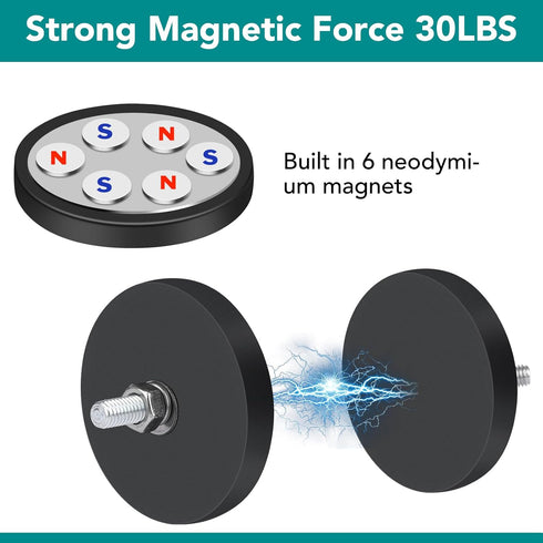 8Pack Rubber Coated Magnets, 30LBS Neodymium Magnets with M6 Magnetic Assembly Base for Light Bar