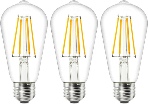 DC 12V ST64 LED Light Bulb 2700K 6W Warm White Edison Filament, E26 Base for RV Marine Boat, 3-Pack
