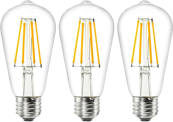 DC 12V ST64 LED Light Bulb 2700K 6W Warm White Edison Filament, E26 Base for RV Marine Boat, 3-Pack