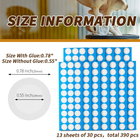 Synthetic Filter Paper Stickers 20 mm PTFE Filter Disc 0.3 µm Filter Paper for Mushroom Cultivation Wide Mouth Jar Lids(390 Pieces)