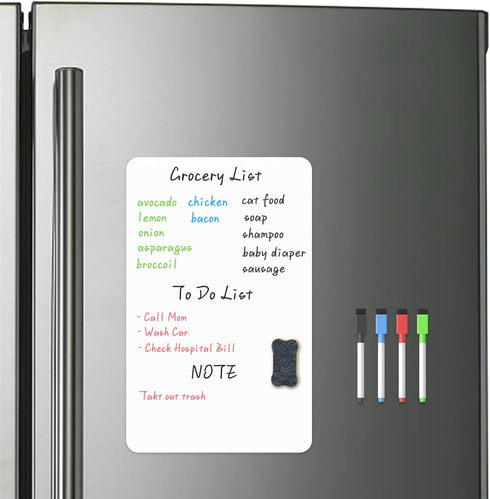 Magnetic Whiteboard for Fridge, Small Dry Erase Board with 4 Markers & 1 Eraser, Reusable 8.5 x 14 Blank Sheet for Home