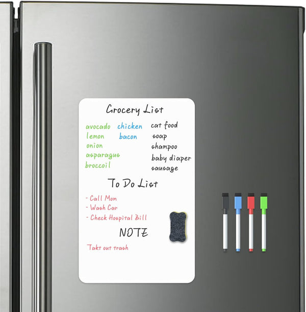 Magnetic Whiteboard for Fridge, Small Dry Erase Board with 4 Markers & 1 Eraser, Reusable 8.5 x 14 Blank Sheet for Home