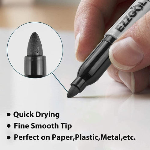 Permanent Markers Bulk, 72 Pack Black Permanent Marker Set, Fine Tip, Waterproof Markers, Premium Smear Proof Pens, Waterproof, Quick Drying, Office Supplies for School, Office, Home by Ezzgol