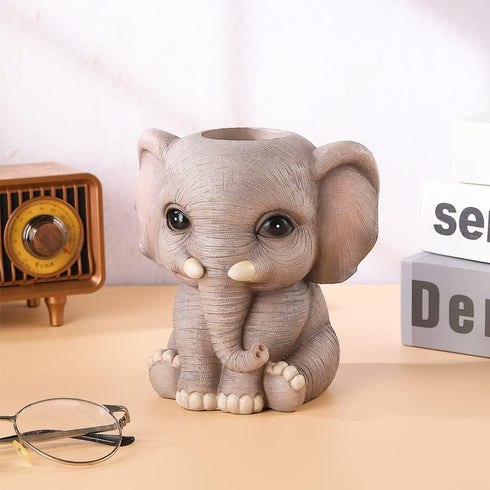 Elephant Pen Pencil Holder, Cute Fashion Desk Organizers Animal Ornament, Makeup Brush Holder Home Office Desk Supplies Organizer Accessory by Arola