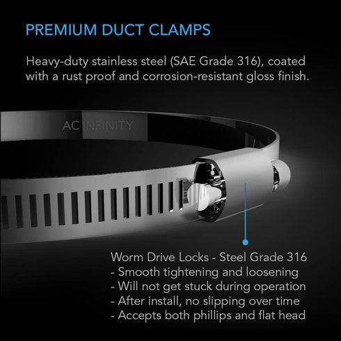 AC Infinity Stainless Steel Duct Clamps, 4-Inch, Pack of 2 - For Ducting, Heating, Cooling, Exhaust, Ventilation
