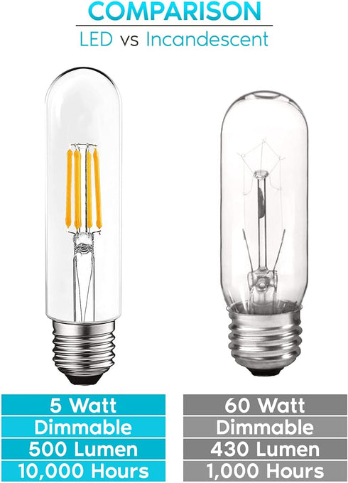 LUXRITE T10 LED Bulb, 5W=60W Equivalent, 2700K Warm White Vintage Edison Filament Bulb, 500 Lumens, E26 Base