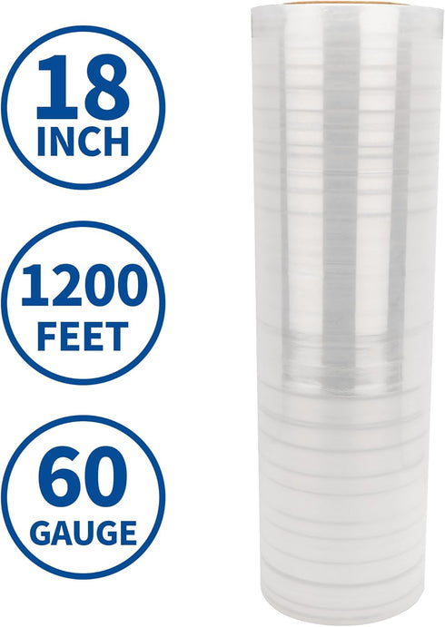NEXCOVER 18 Inch Stretch Wrap - 1200 Feet | 60 Gauge, 1 Roll Clear Plastic Self-adhering Stretch Wrap Film for Pallet Wrap, Thick and Sturdy Packing Moving Supplies Heavy Duty Shrink Film. by NEXCOVER
