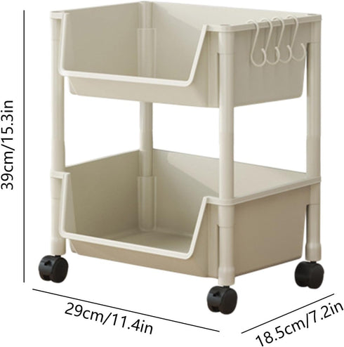 Generic 2-Tier Plastic Rolling Storage Cart, Trolley Storage Organizer for Office Home Kitchen Organization, Mobile