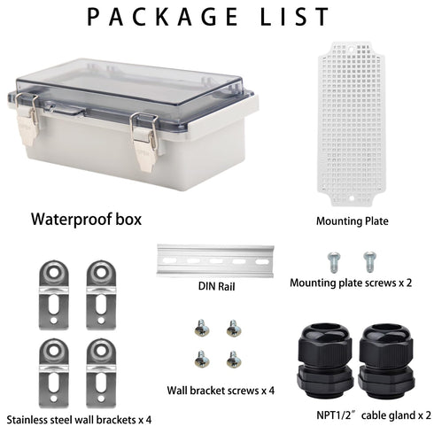 Outdoor Waterproof Electrical Box - IP67 ABS Plastic Junction Box with Hinged Cover, Mounting Plate, Wall Bracket,