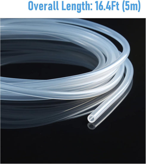 Silicone Tubing 2.4 x 5.6mm/0.09" x 0.22"(IDxOD) 16.4Ft Length Flexible Transparent Tube for Pump Transfer