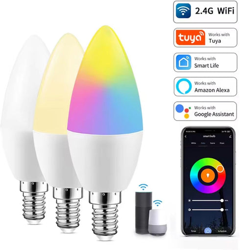 Bulbs 60W 450LM 5W Bulb 16 Bulb, 2.4G (E12) (1) Candelabra Smart Light Equivalent, LED Compatible with Alexa/Google