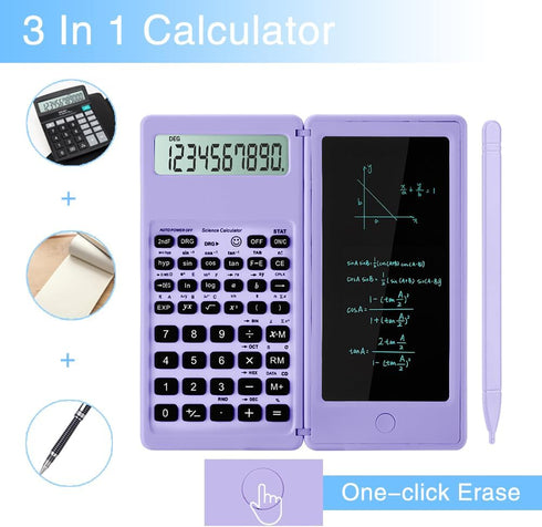 Scientific Calculator for high-school, 10 Digits Digital with Erasable writing board Math Calculator for middle school & College (Purple)