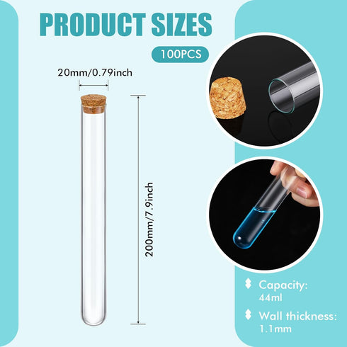 Thyle 100PCS Glass Test Tubes with Cork, Clear Stoppers, Round Bottom for Lab Test, Candy Storage, Party Favors