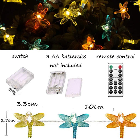 40 8 LED Dragonfly Decorative String Lights Battery Operated Modes with Remote Control for Wedding, Party, Festival