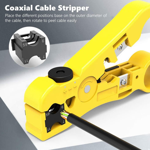 Yankok Universal Stripping and Cutting Tool - For Round and Flat STP UTP Cat5 Cat6 Cat7 Ethernet and Coaxial Cables