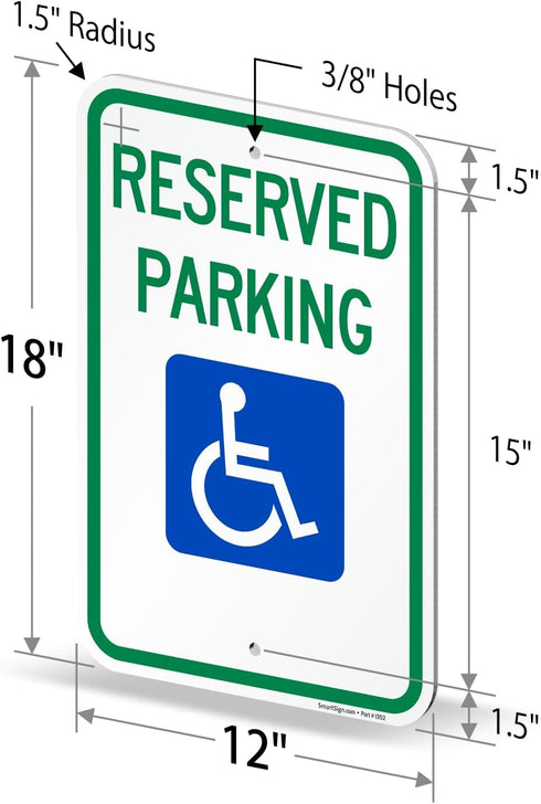 SmartSign (Pack of 2) 18 x 12 inch Federal Handicap Reserved Parking Sign, 120 mil Aluminum Composite, Engineer Grade