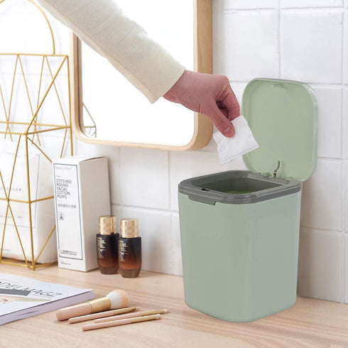 Morcte 1-Pack Tiny Desktop Trash Can, 0.5 Gallon/2 L with Push Button Lid, Green