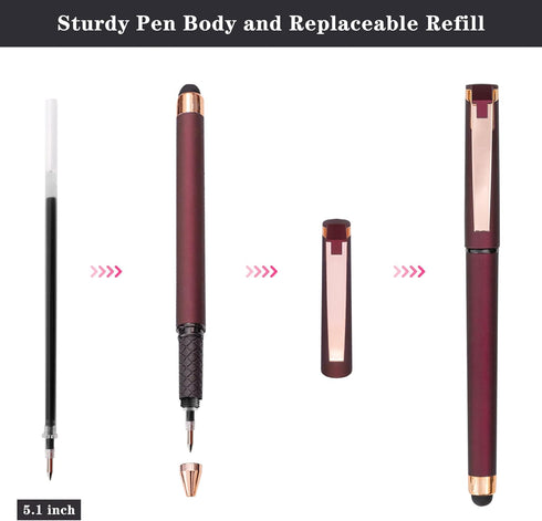 Linbsunne Black Gel Pens 0.7mm Medium Point, 2-in-1 Stylus Pens for Touch Screens, 18 Pack - Red