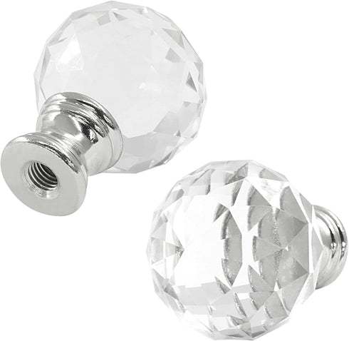 Rierdge 2 Pack Crystal Lamp Finial Cap Knob - Elegant Diamond-Textured Glass Topper