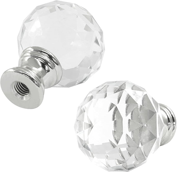 Rierdge 2 Pack Crystal Lamp Finial Cap Knob - Elegant Diamond-Textured Glass Topper