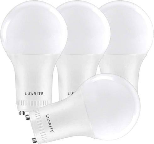 LUXRITE A19 LED GU24 Light Bulb, 60W Equivalent, 2700K Warm White, Dimmable, 800 Lumens, 4 Pack, GU24 Base