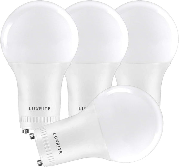 LUXRITE A19 LED GU24 Light Bulb, 60W Equivalent, 2700K Warm White, Dimmable, 800 Lumens, 4 Pack, GU24 Base