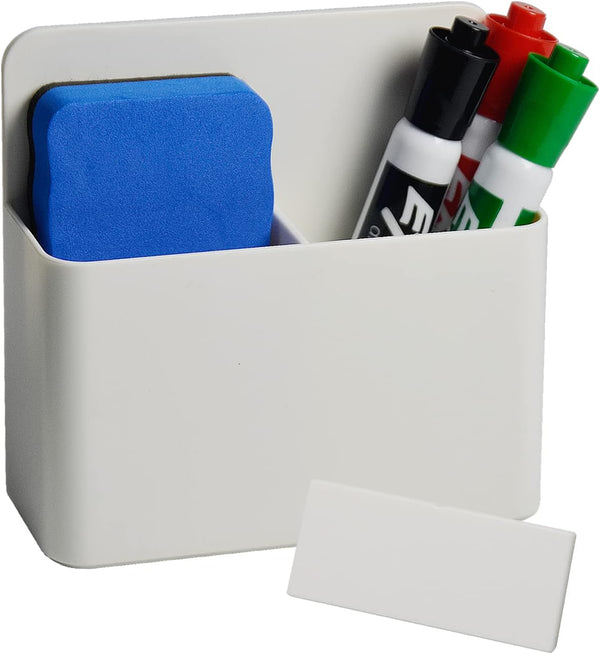 Magnetic Dry Erase Marker Holder, Strong Magnetic Back for Whiteboard and Fridge, School, Office, Home (White)