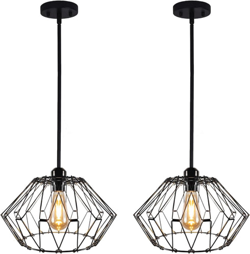 KOSTA Industrial Pendant Lights, Black Hanging Ceiling Lights with Metal Cage for Kitchen