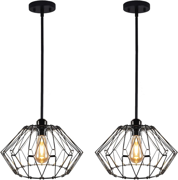 KOSTA Industrial Pendant Lights, Black Hanging Ceiling Lights with Metal Cage for Kitchen
