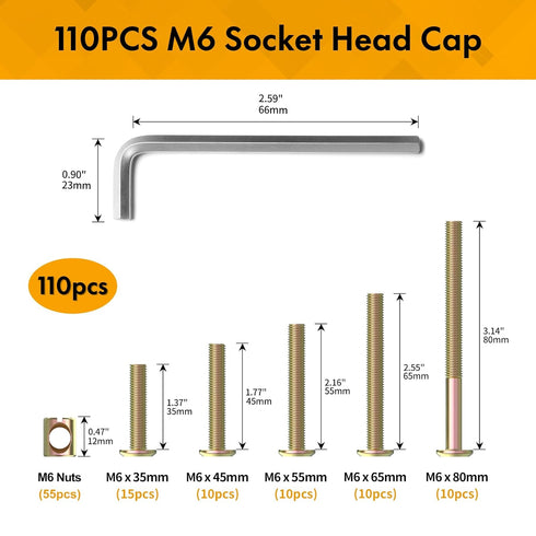 XOOL 110 M680/65/55/45/35 mm PCS Hex Socket Head Cap Screw Kit, Crib Bunk Bed Furniture Cot, Bunk Bed Replacement